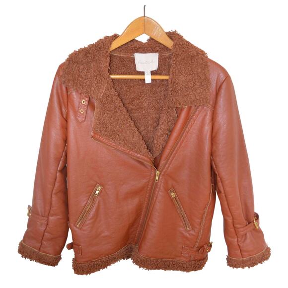 Hutch Rhys Moto Jacket Faux Leather Chestnut Size Small - Picture 3 of 8